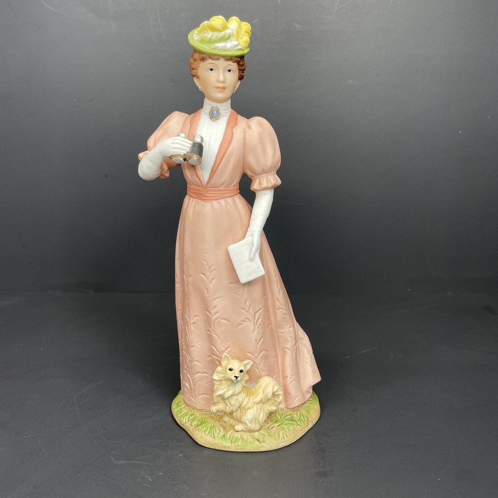 Vintage Homco Home Interiors Lady with Dog & Binoculars 8.5" Tall Figurine‎ 1403